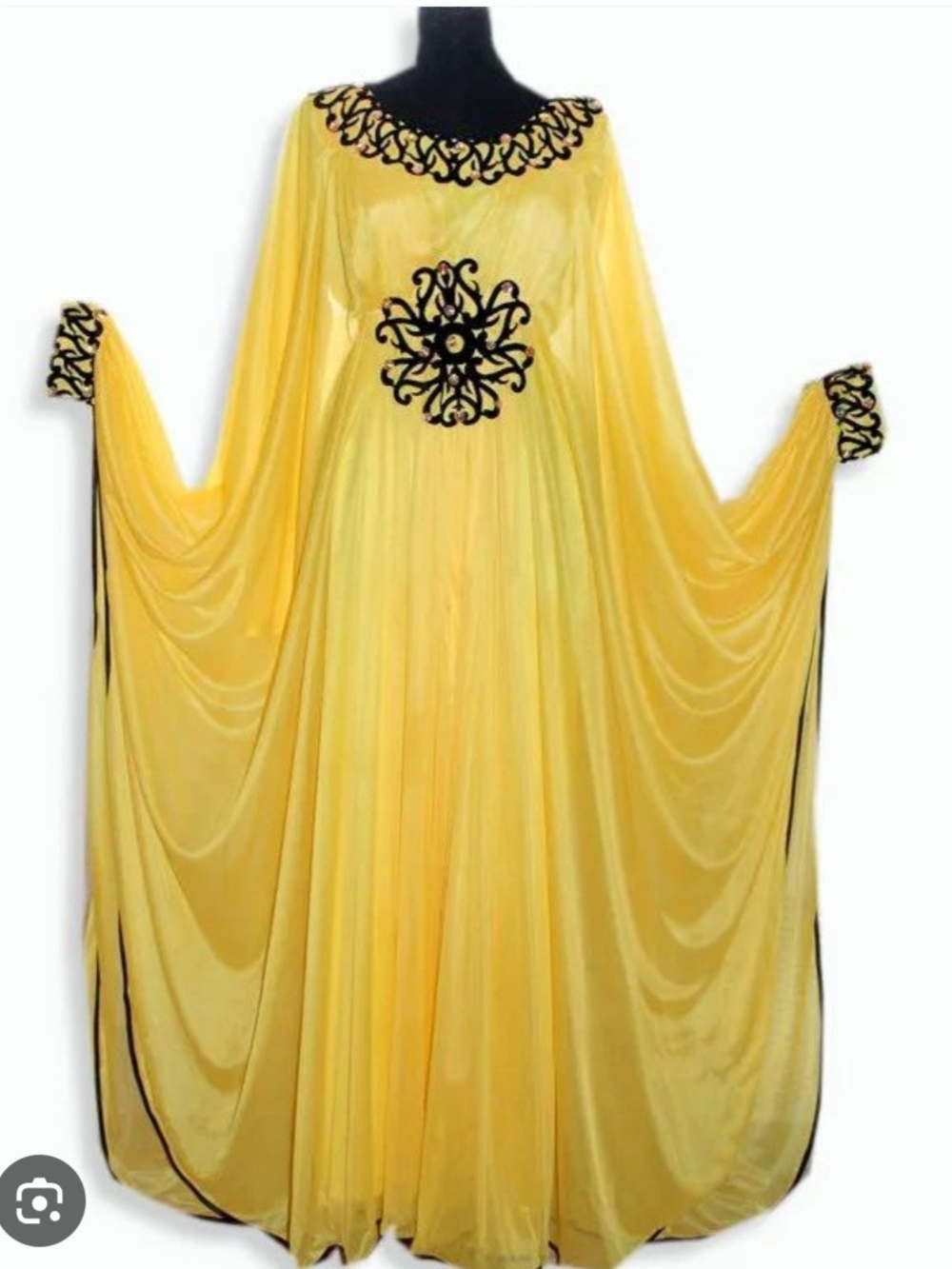 Elegant Yellow Embellished Kaftan Dress